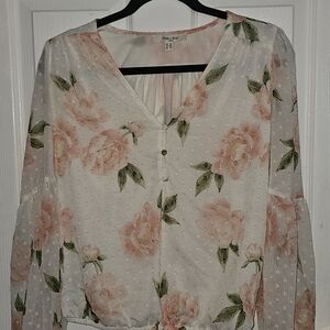 Romantic Rose Print Swiss Dot Blouse